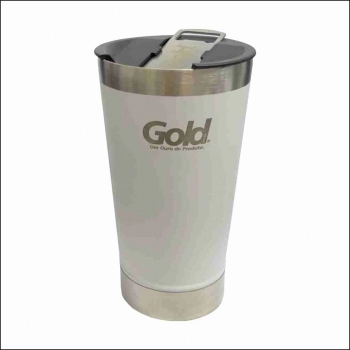 COPO TERMICO COM TAMPA E ABRIDOR 473ML BRANCO GOLD