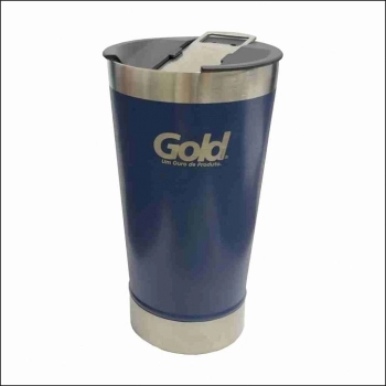 COPO TERMICO COM TAMPA E ABRIDOR 473ML AZUL GOLD