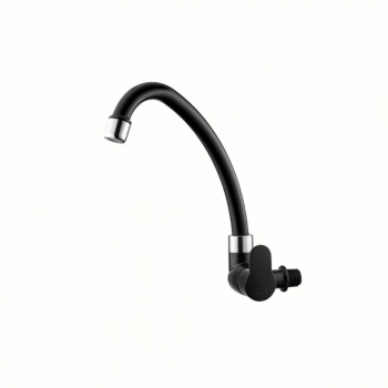 TORNEIRA PLASTICA GIRATORIA PAREDE ALTA PRETA E CROMADA 1/4V TIVOLI