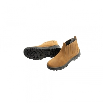 BOTINA DE COURO PROFISSIONAL CASTANHO COM ELASTICO LATERAL E SOLADO DE BORRACHA REFORCADA N 38