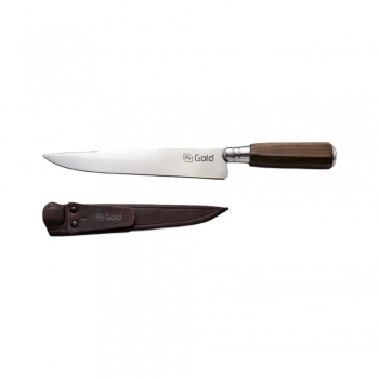 FACA PARA CHURRASCO EM ACO CARBONO BAINHA DE COURO CABO MADEIRA TORNEADA LAMINA 20CM N 8