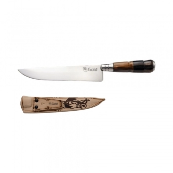FACA PARA CHURRASCO EM ACO INOX BAINHA DE COURO CABO CHIFRE TORNEADO LAMINA 20CM N 8