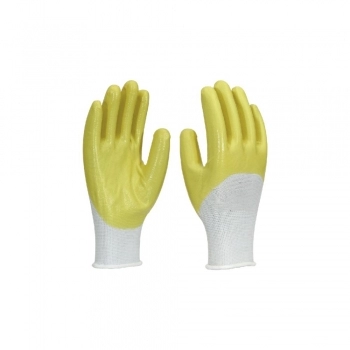 LUVA MALHA REVESTIDA LATEX NITRILICO AMARELA 10 GG