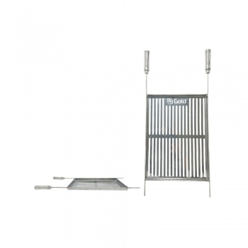 GRELHA ACO INOX PRO GRANDE 44,5CMX85CM COM BORDA E CABO TERMICO GOLD