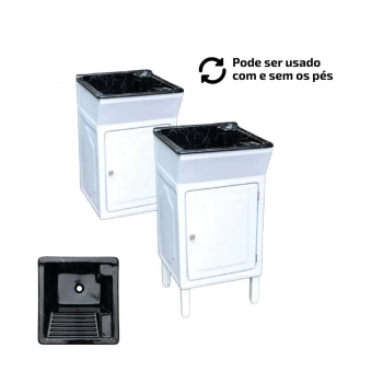 TANQUE GABINETE EM FIBRA BRANCO COM CUBA EM MARMORITE VIENA 20L 87X46X49CM