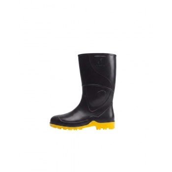 BOTA PVC PRETA COM SOLA AMARELA CANO CURTO N 38