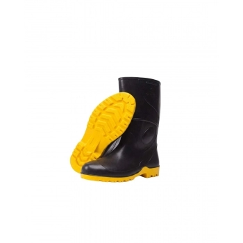 BOTA PVC PRETA COM SOLA AMARELA CANO CURTO N 38