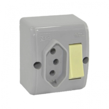 INTERRUPTOR SOBREPOR 1 TECLA SIMPLES 1 TOMADA 2P+T 10A CINZA 39168
