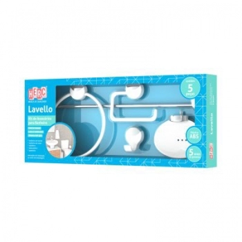 KIT ACESSORIO PARA BANHEIRO BRANCO/CROMADO ABS 5 PCS HERC 4091