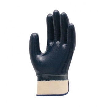 LUVA MALHA REVESTIDA LATEX NITRILICO AZUL REFORCADA PUNHO LONA 9G - SS