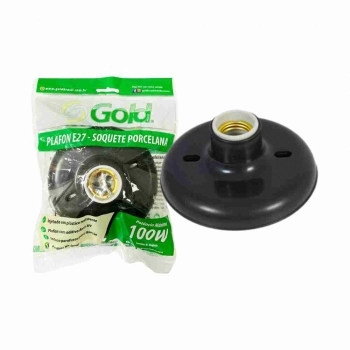 PLAFON PLASTICO REDONDO COM SOQUETE PORCELANA PRETO