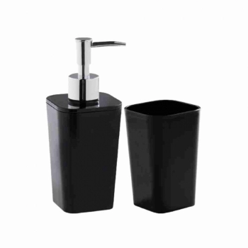 PORTA SABONETE LIQUIDO DE BALCAO + PORTA OBJETOS PRETO/CROMADO KBB2/2