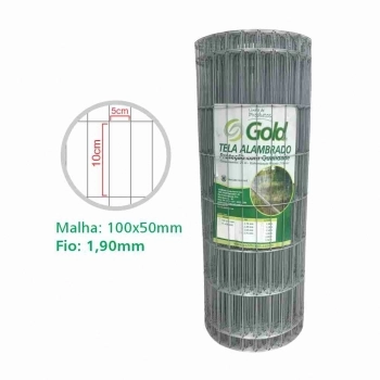 TELA SOLDADA ALAMBRADO MALHA 10X5CM FIO 1,90MM ROLO 1,80MX25M